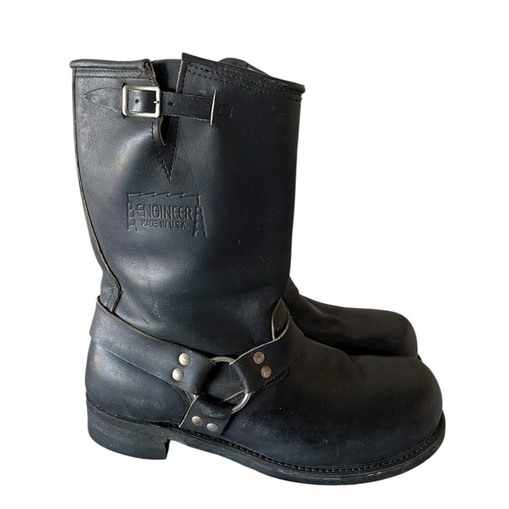 Vintage Carolina Men's Black Leather Engineer Motorcycle Boots Size 12